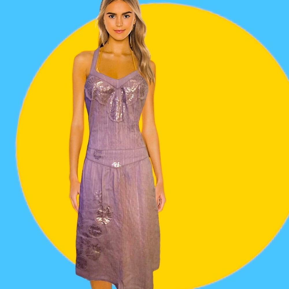 🍄Lux 🍄Summer Halter Dress 🍄with Gold Foil Detail🍄 XS